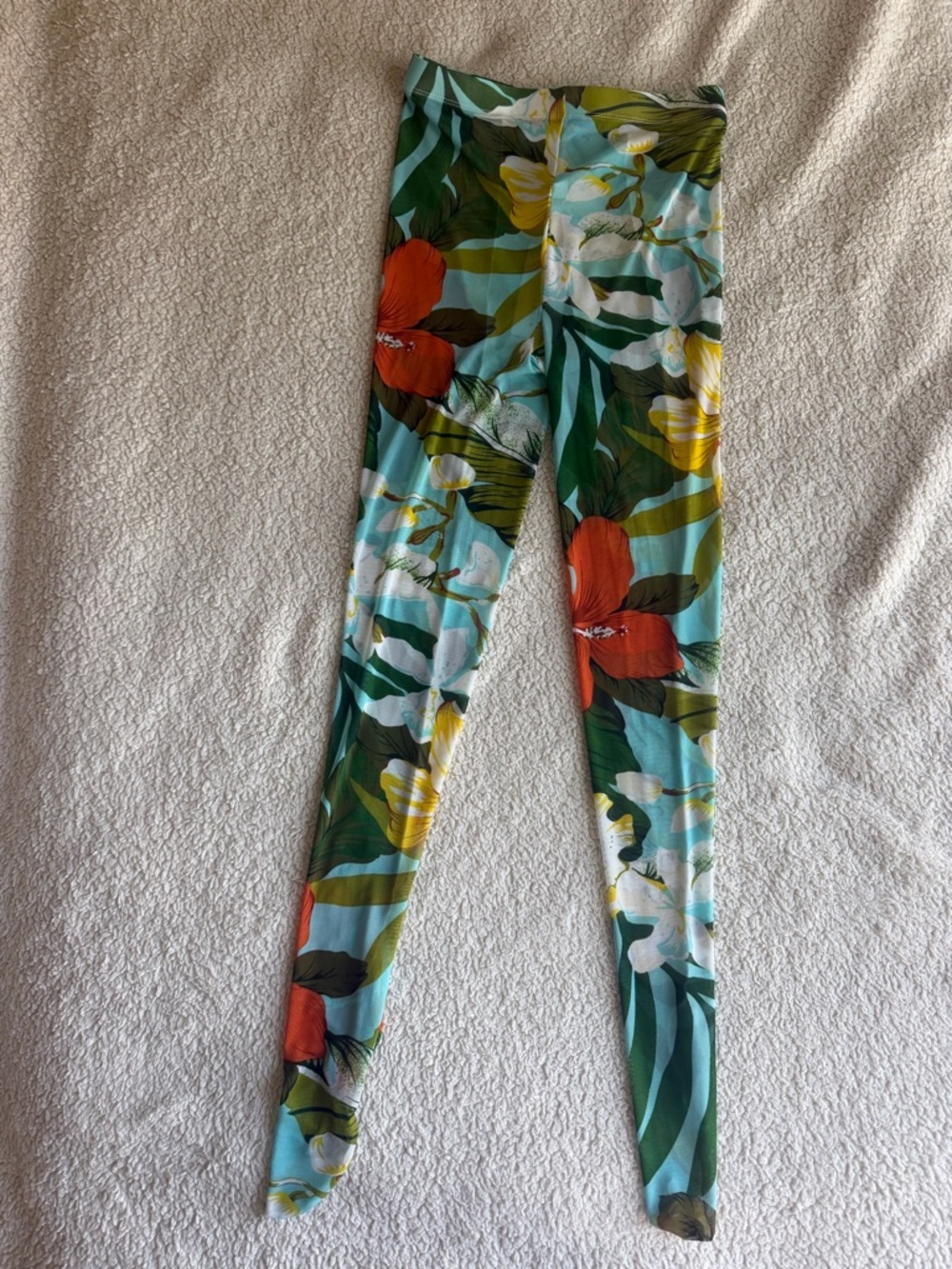 Tropical Floral Leggings - Aqua with Orange & Yellow